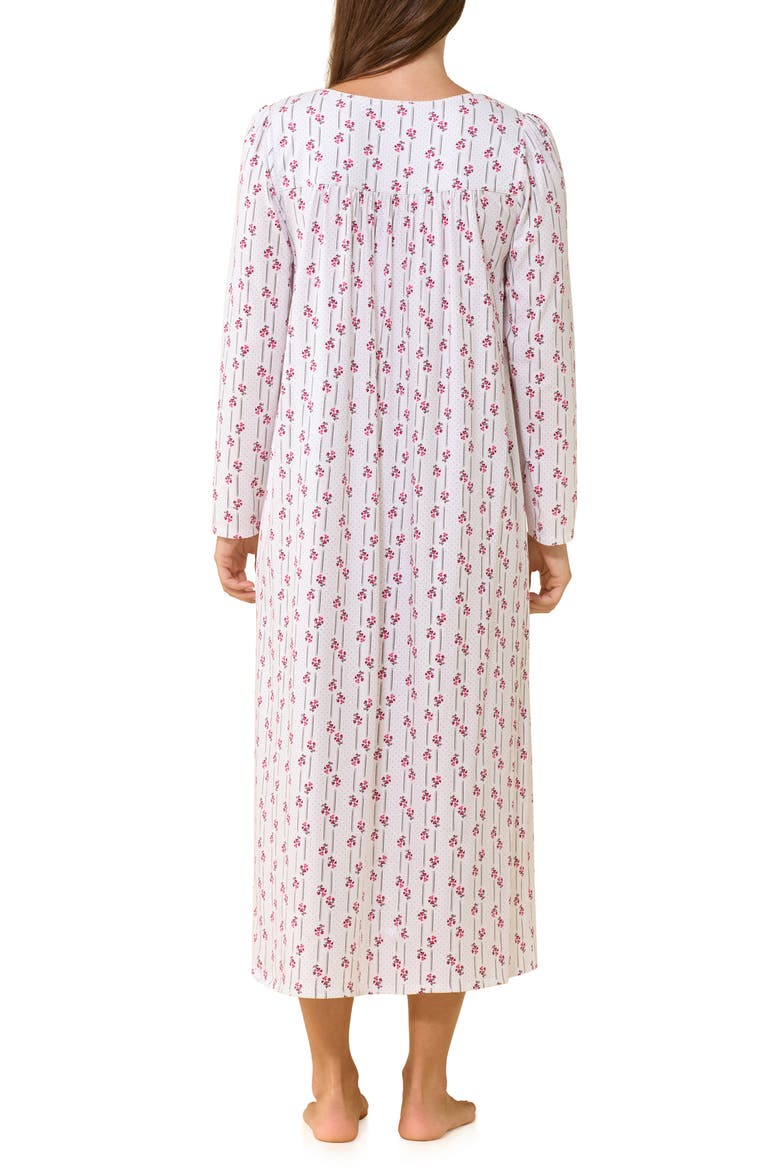 Long Sleeve Cotton Jersey Nightgown, Alternate, color, WHITE FLORAL STRIPE