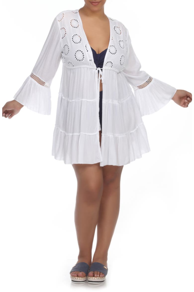 Tiered Tie Front Cover-Up Duster, Main, color, WHITE