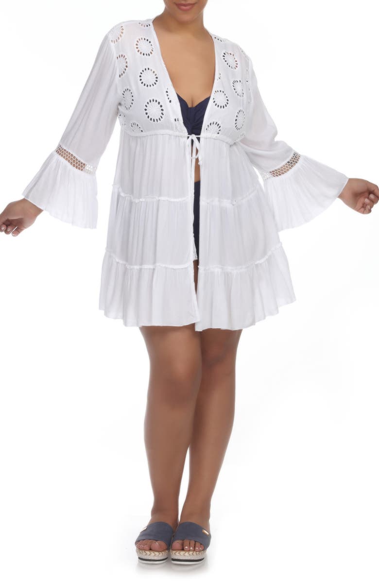 BOHO ME Tiered Tie Front Cover-Up Duster, Main, color, White