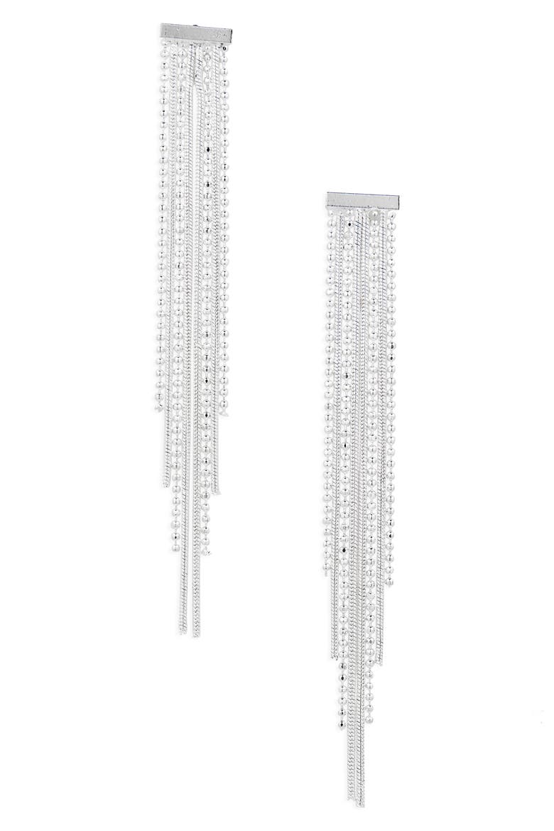 Beaded Chain Fringe Earrings, Main, color, CLEAR- SILVER