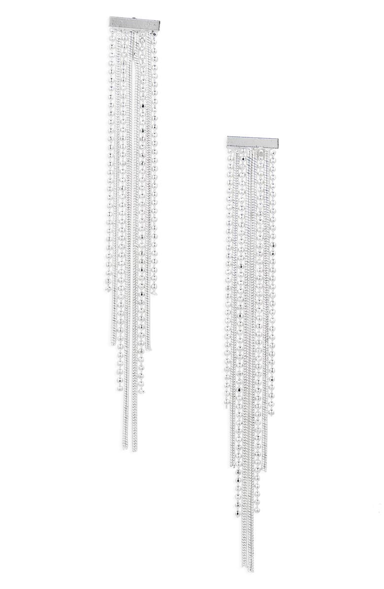 NORDSTROM RACK Beaded Chain Fringe Earrings, Main, color, Clear- Silver