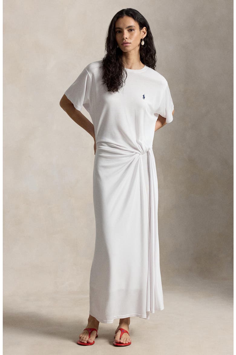 Logo Detail Side Twist T-Shirt Dress, Alternate, color, WHITE