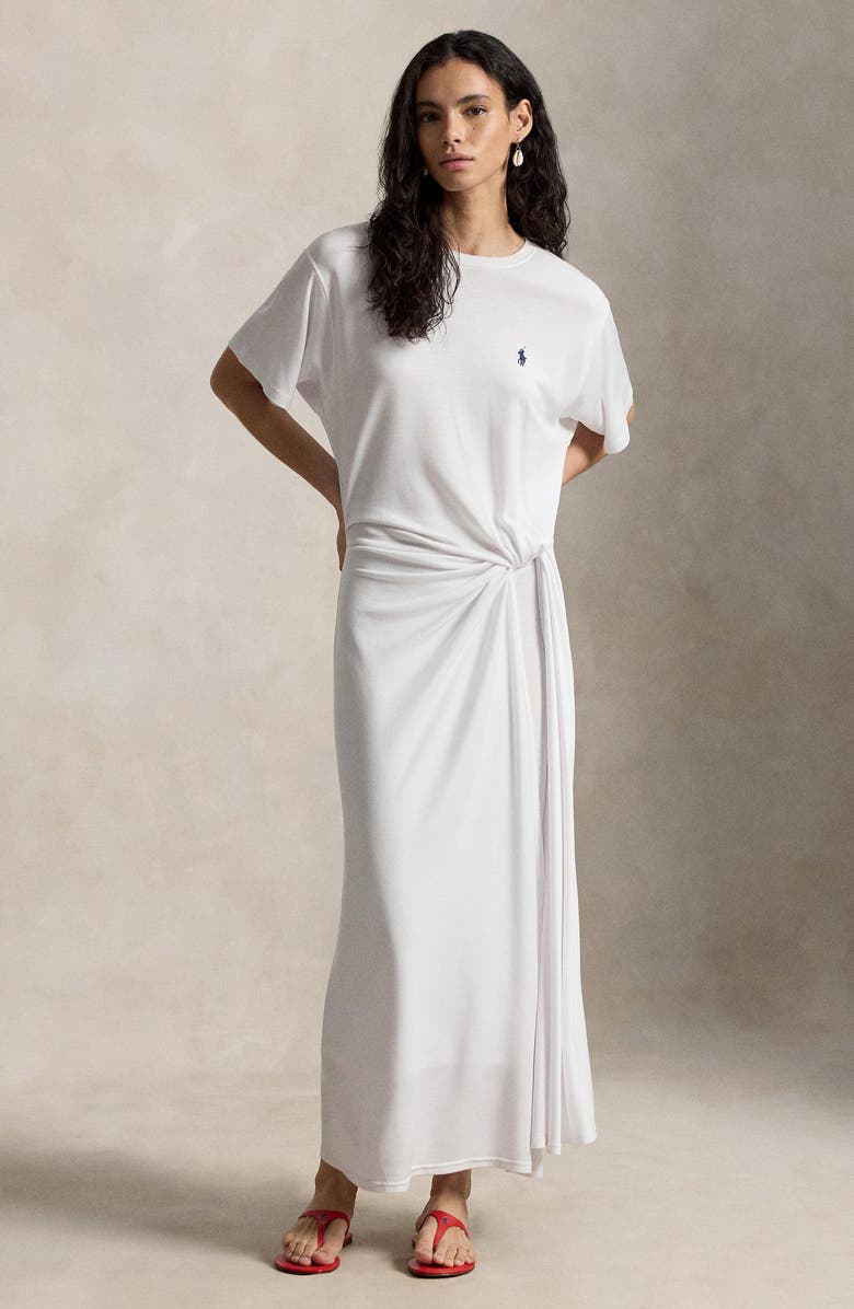Polo Ralph Lauren Logo Detail Side Twist T-Shirt Dress, Alternate, color, White