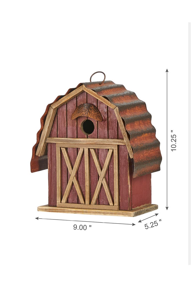 10.25"H Rustic Solid Wood Barn Birdhouse, Alternate, color, Red