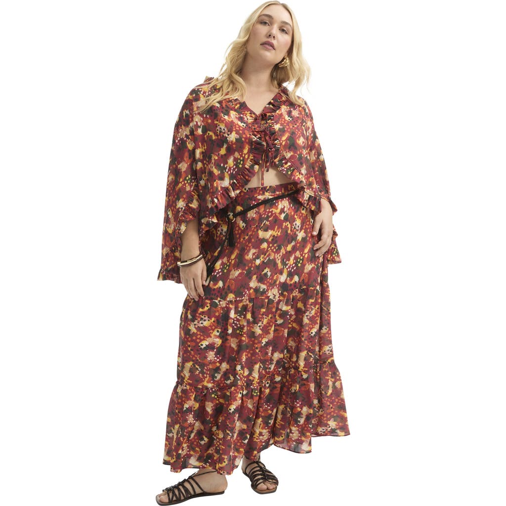 June + Vie Tiered Printed Maxi Skirt