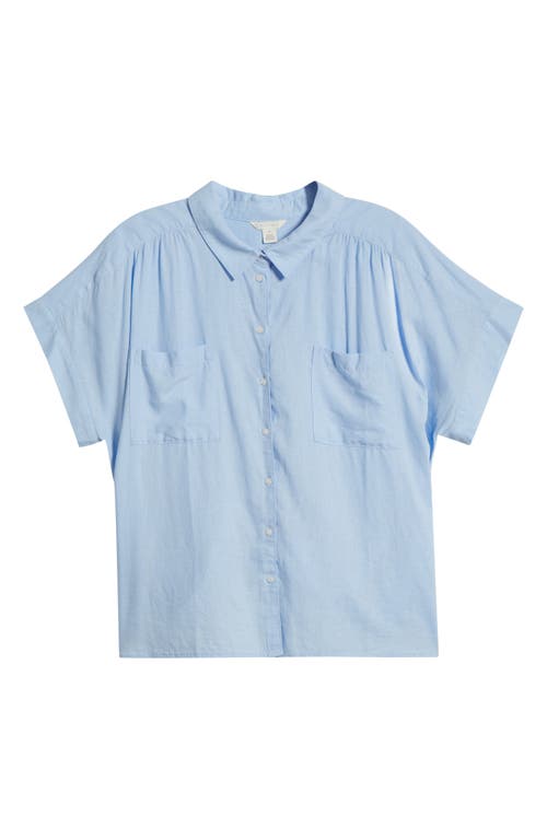 CASLONR CASLON(R) LINEN BLEND SHORT SLEEVE BUTTON-UP SHIRT