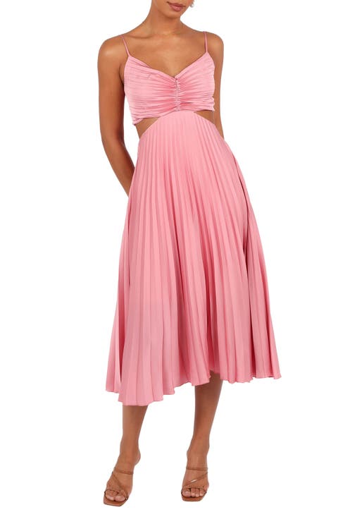 Niamh Pleated Cutout Satin Midi Dress