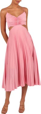 Petal & Pup Niamh Pleated Cutout Satin Midi Dress