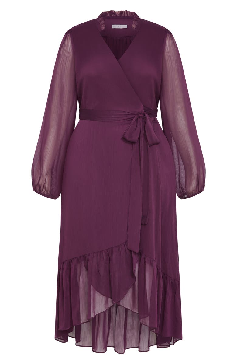 City Chic Instinct Long Sleeve Wrap Dress, Alternate, color, Spiced Plum