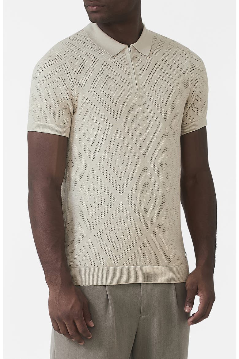 Chalbi Slim Fit Knit Pointelle Zip Polo, Alternate, color, Light Beige