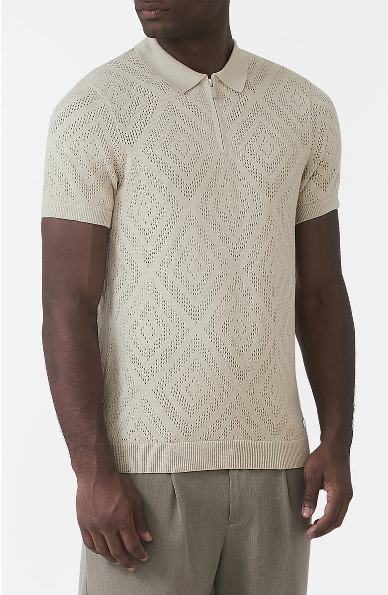 MAUVAIS Chalbi Slim Fit Knit Pointelle Zip Polo, Alternate, color, Light Beige
