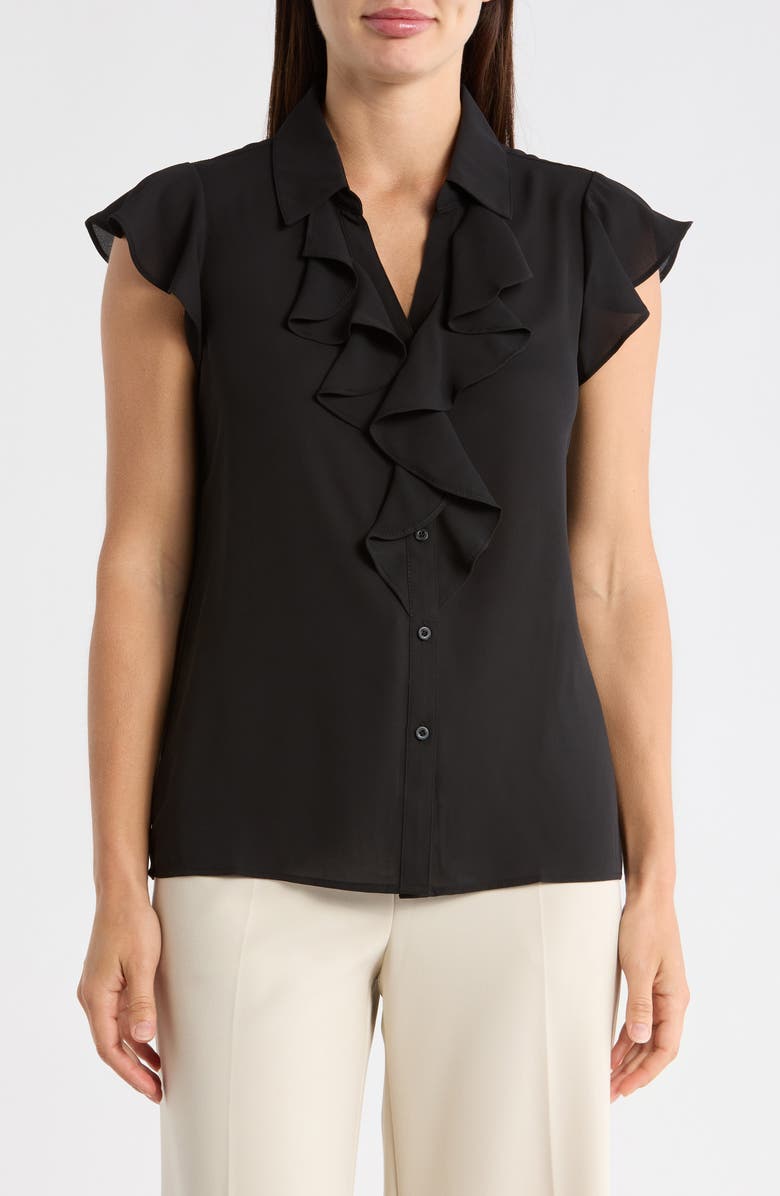 Calvin Klein Ruffle Cap Sleeve Top, Main, color, Black