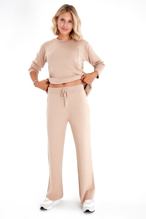 Accouchée Effortless Elegance Set With Rib Side Zip Long Sleeve Top & Lounge Pants In Neutral