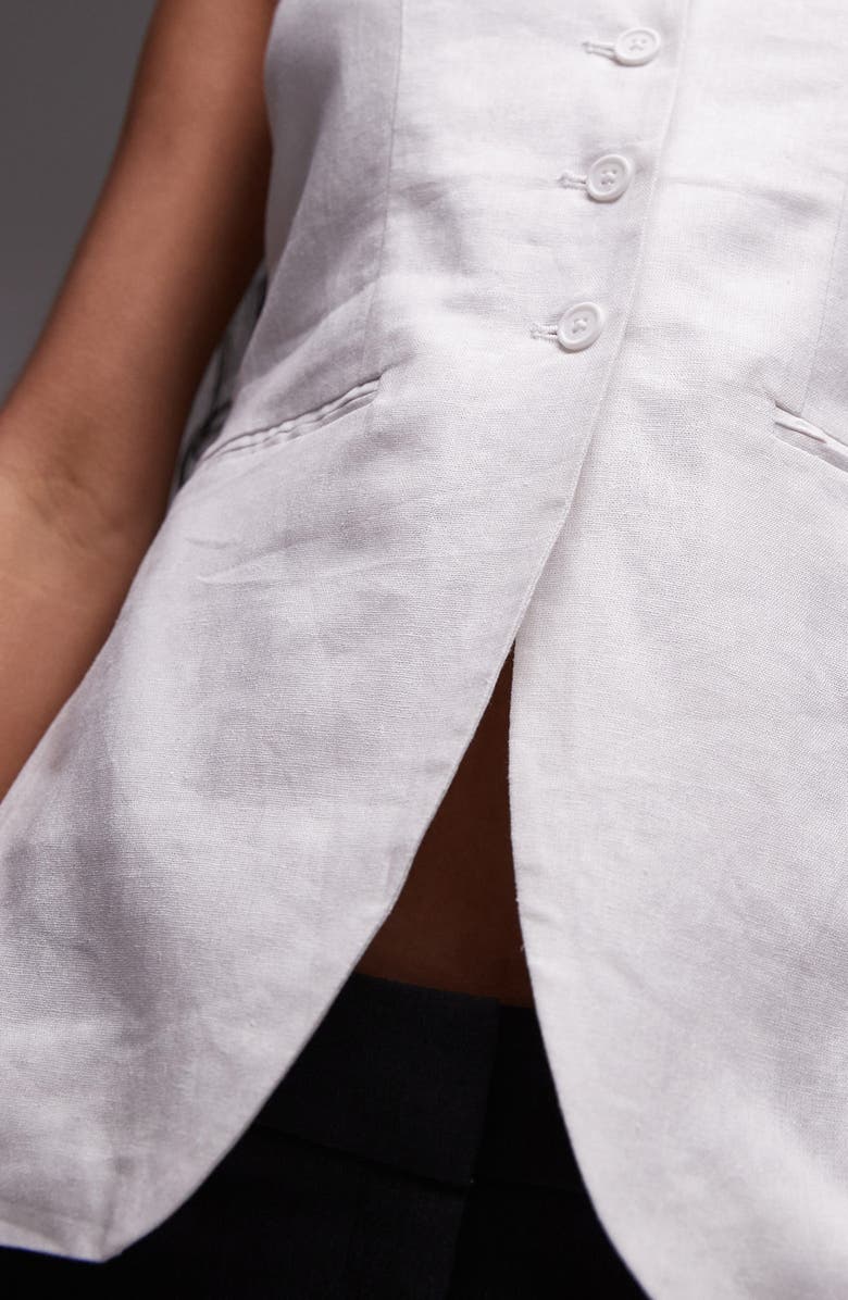 Topshop Linen Blend Button-Up Vest, Alternate, color,