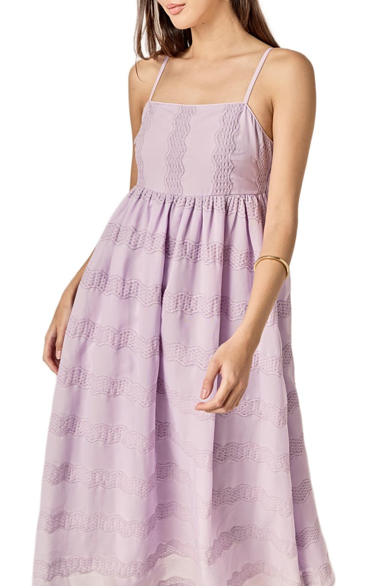 English Factory Embroidered Sleeveless Chiffon Midi Dress, Alternate, color, Lilac