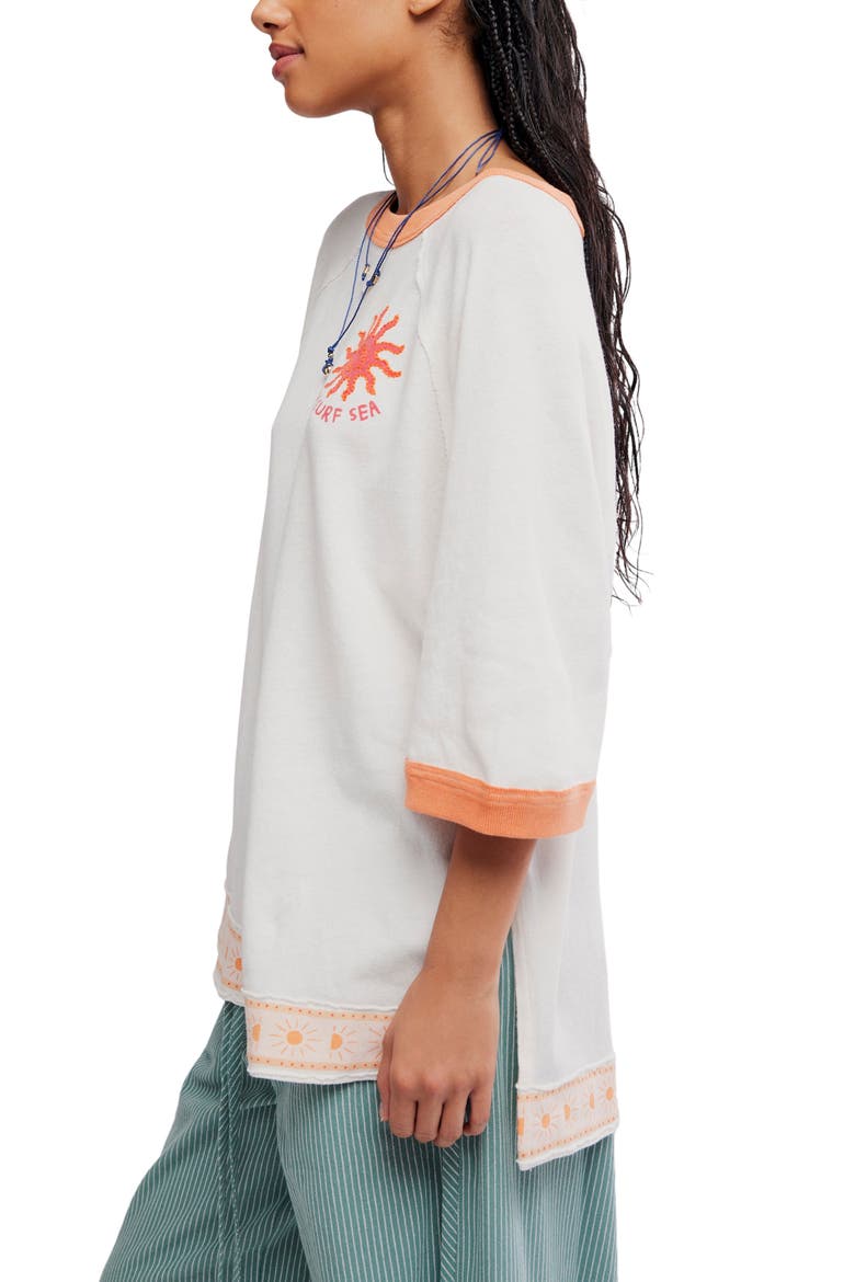 Guilia Graphic Oversized Embroidered Cotton T-Shirt, Alternate, color, SUMMER CREAM COMBO