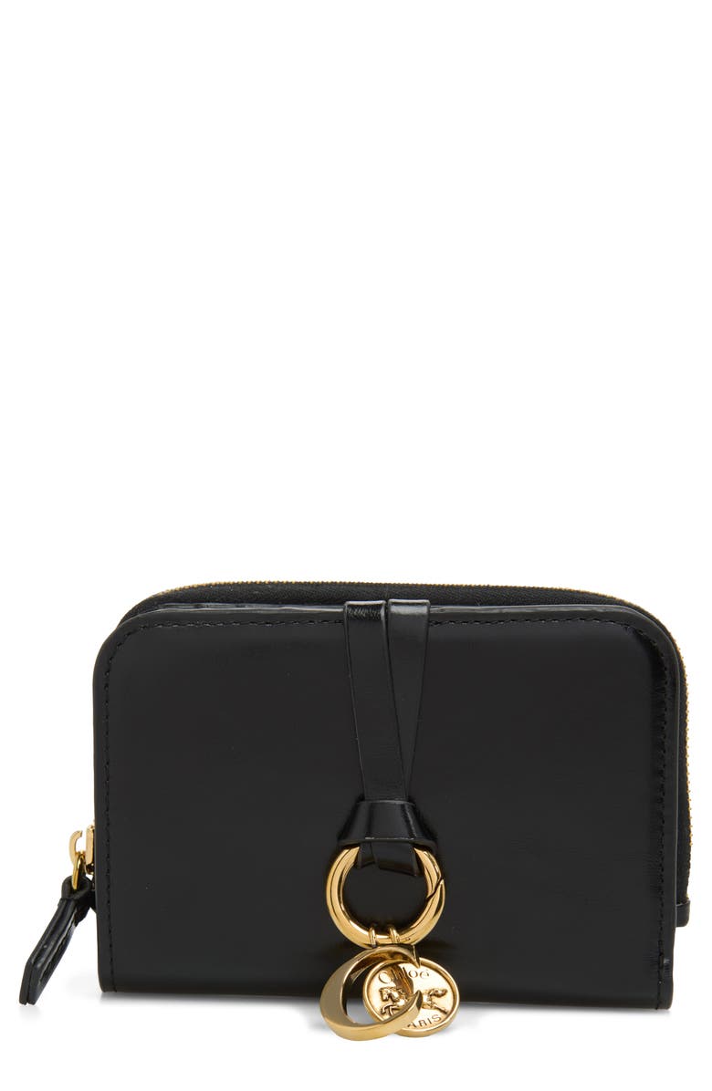 Chloé Alphabet Shiny Bifold Wallet, Main, color, Black