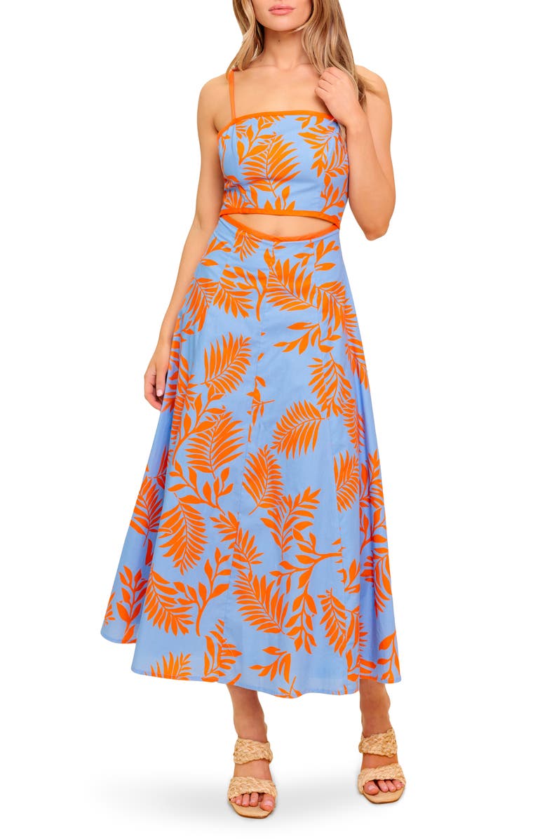 FLYING TOMATO Cutout Waist Fit & Flare Midi Dress, Main, color,