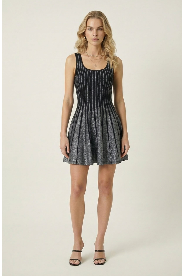 Sleeveless Knit Mini Dress, Main, color, Black / Silver