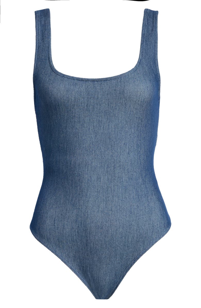 Naked Wardrobe Stretch Denim Tank Bodysuit, Alternate, color, Denim