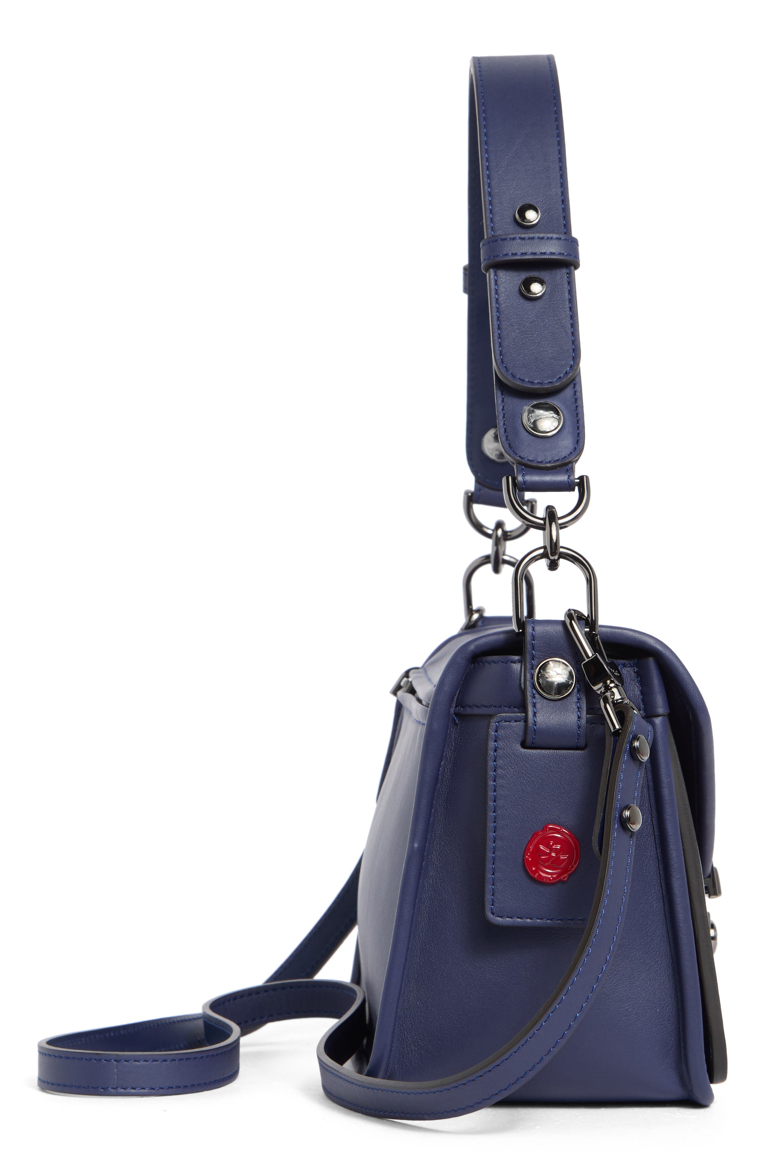 Longchamp Mademoiselle Medium Leather Satchel, Alternate, color, Navy