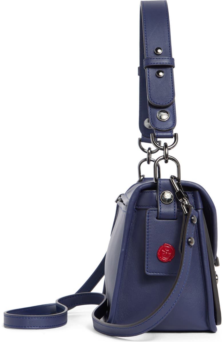 Longchamp Mademoiselle Medium Leather Satchel, Alternate, color, Navy