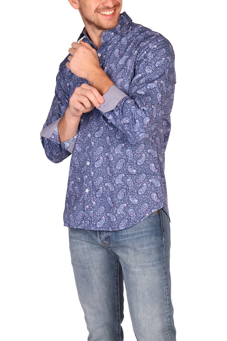 Classic Fit Floral Paisley Stretch Cotton Button-Down Shirt, Alternate, color, BLUE