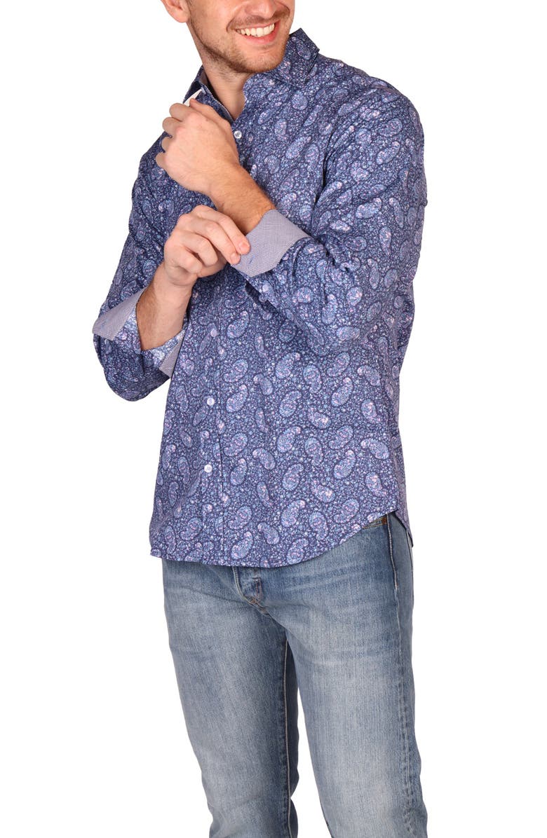 TailorByrd Classic Fit Floral Paisley Stretch Cotton Button-Down Shirt, Alternate, color, Blue