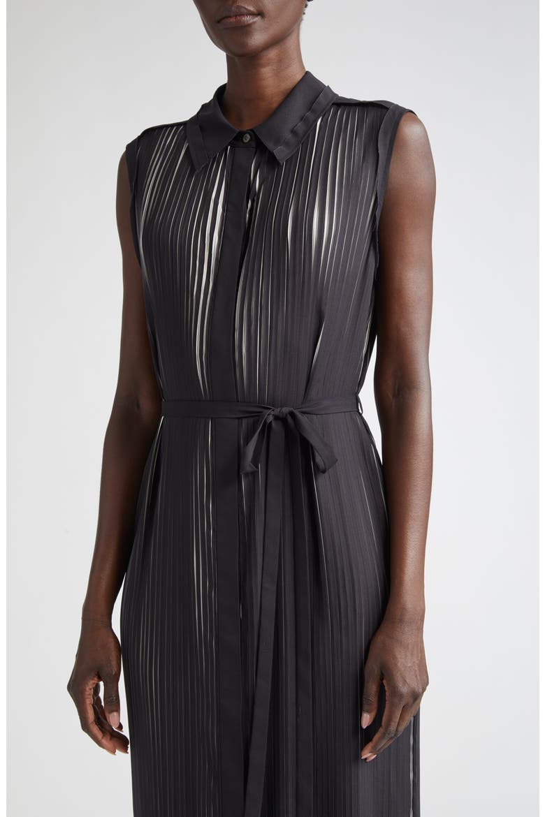 Bicolor Pleat Stripe Midi Dress, Alternate, color, CALICO/ BLACK