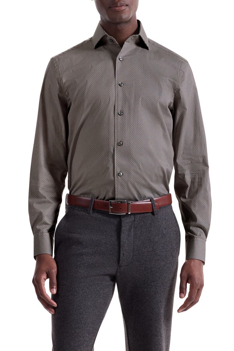 Alvin Trim Fit Dot Print Stretch Cotton Button-Up Shirt, Main, color, SIENNA