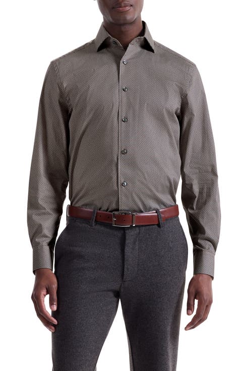 Alvin Trim Fit Dot Print Stretch Cotton Button-Up Shirt