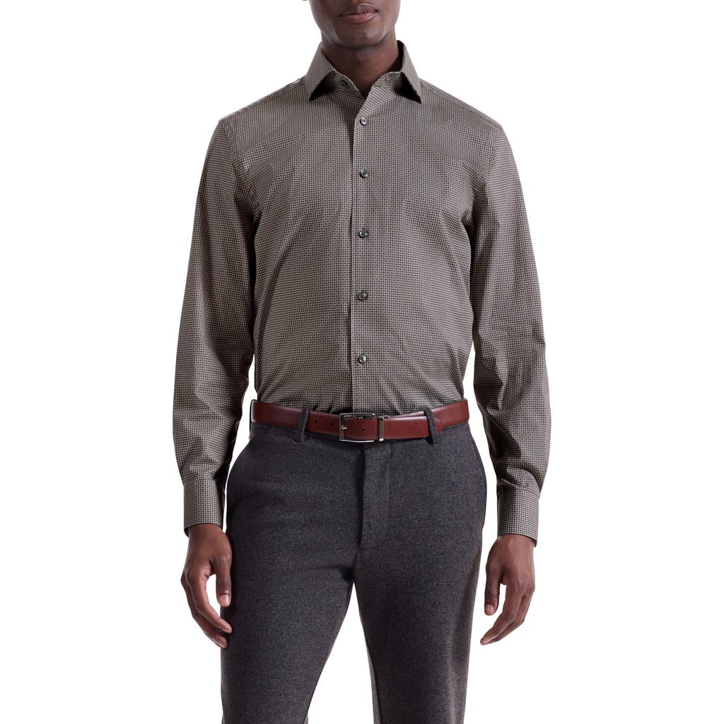 Bugatchi Alvin Trim Fit Dot Print Stretch Cotton Button-up Shirt In Brown