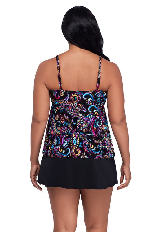 Trimshaper Leona V-neckline Plus Size Tankini Swimsuit Top In Multi