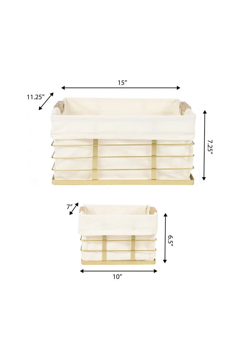 Callan Vintage Industrial Handmade Wire Metal Nesting Storage Baskets with Wood Handles and Fabric Liner, Alternate, color, Gold