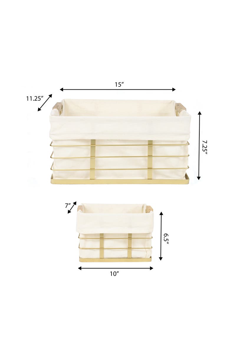 HAPPIMESS Callan Vintage Industrial Handmade Wire Metal Nesting Storage Baskets with Wood Handles and Fabric Liner, Alternate, color, Gold