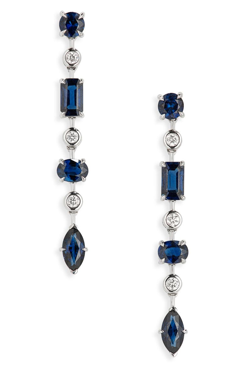 Floating Sapphire & Diamond Linear Earrings, Main, color, WHITE GOLD