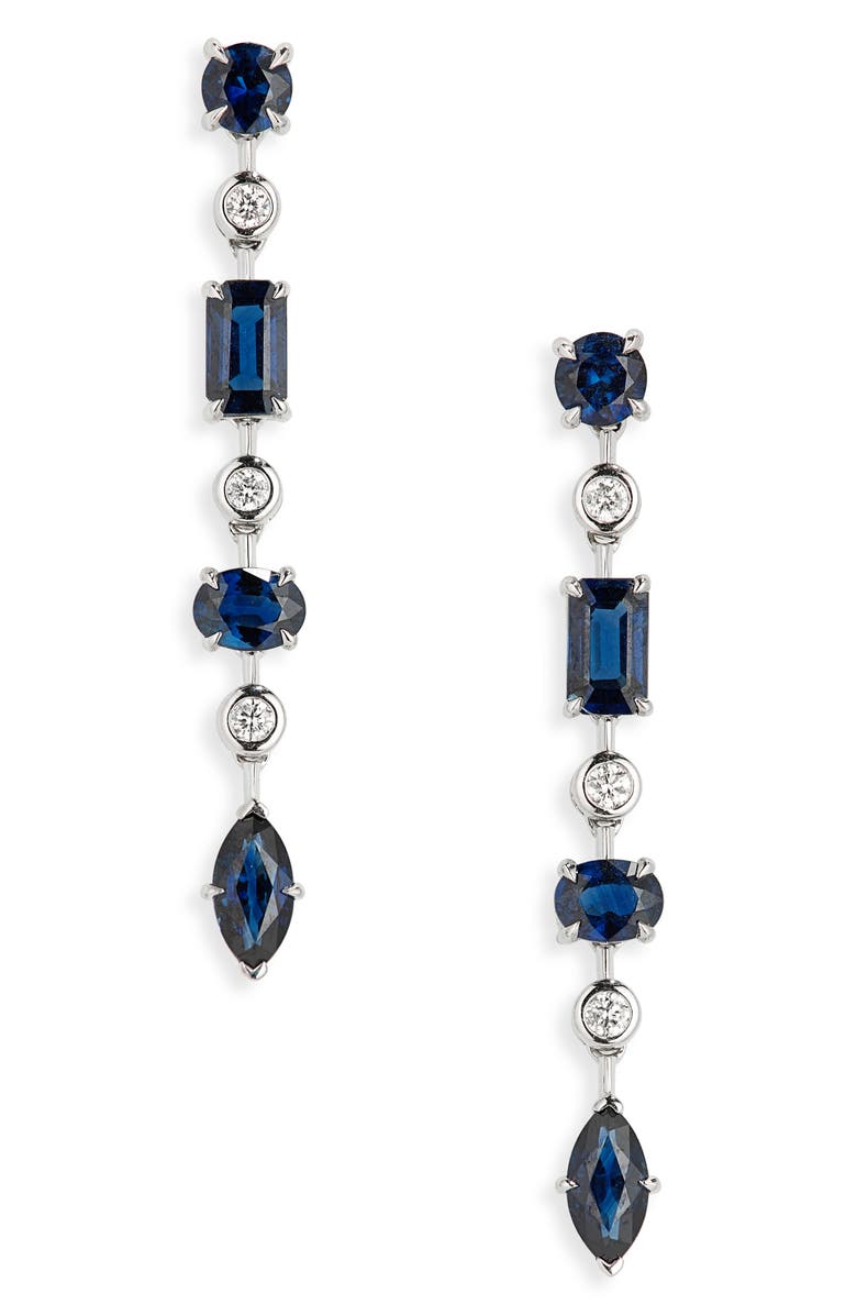 VALANI ATELIER Floating Sapphire & Diamond Linear Earrings, Main, color, White Gold