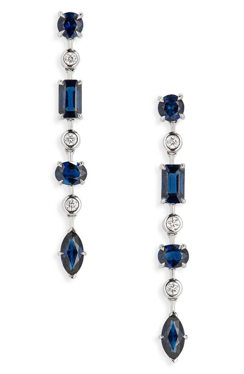 VALANI ATELIER Floating Sapphire & Diamond Linear Earrings in White Gold 