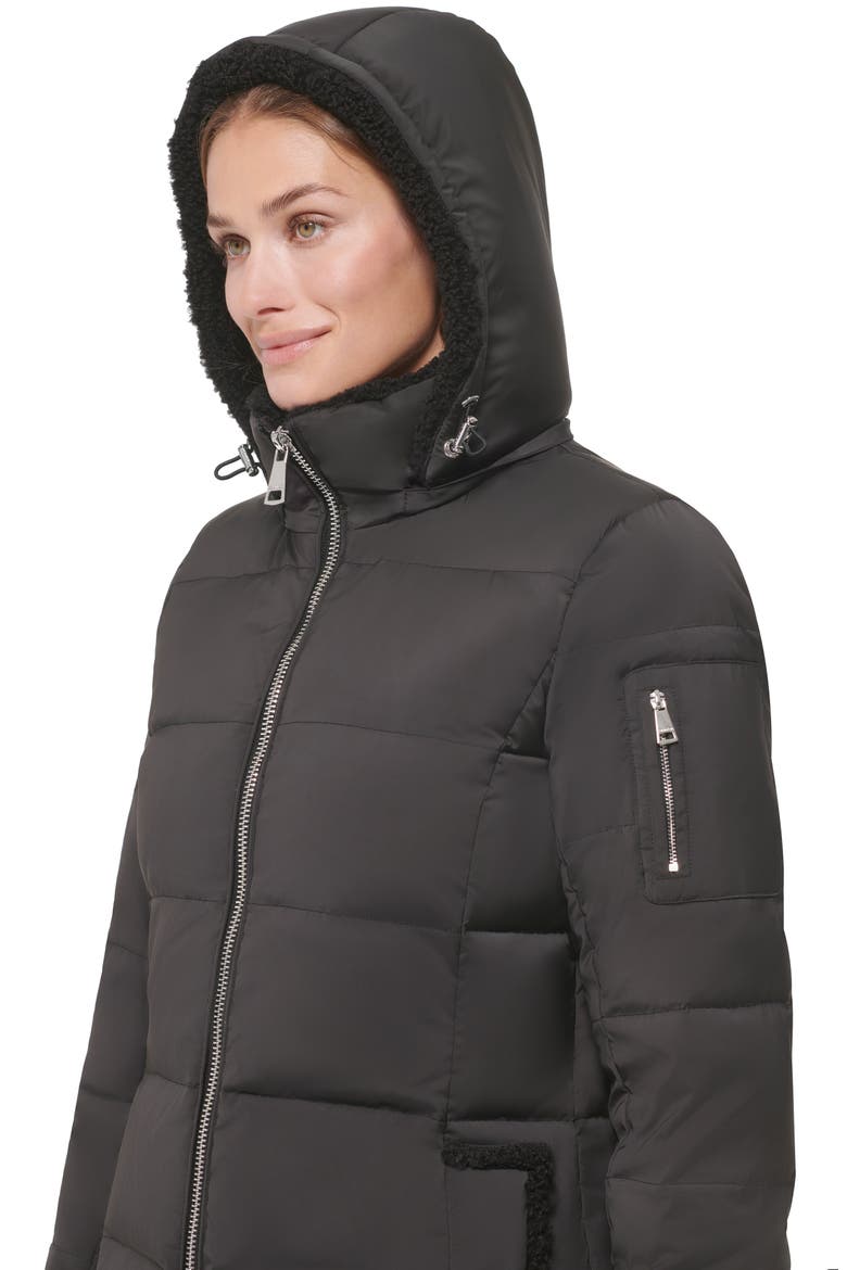Faux Shearling Lined Down Puffer Jacket, Alternate, color, BLACK