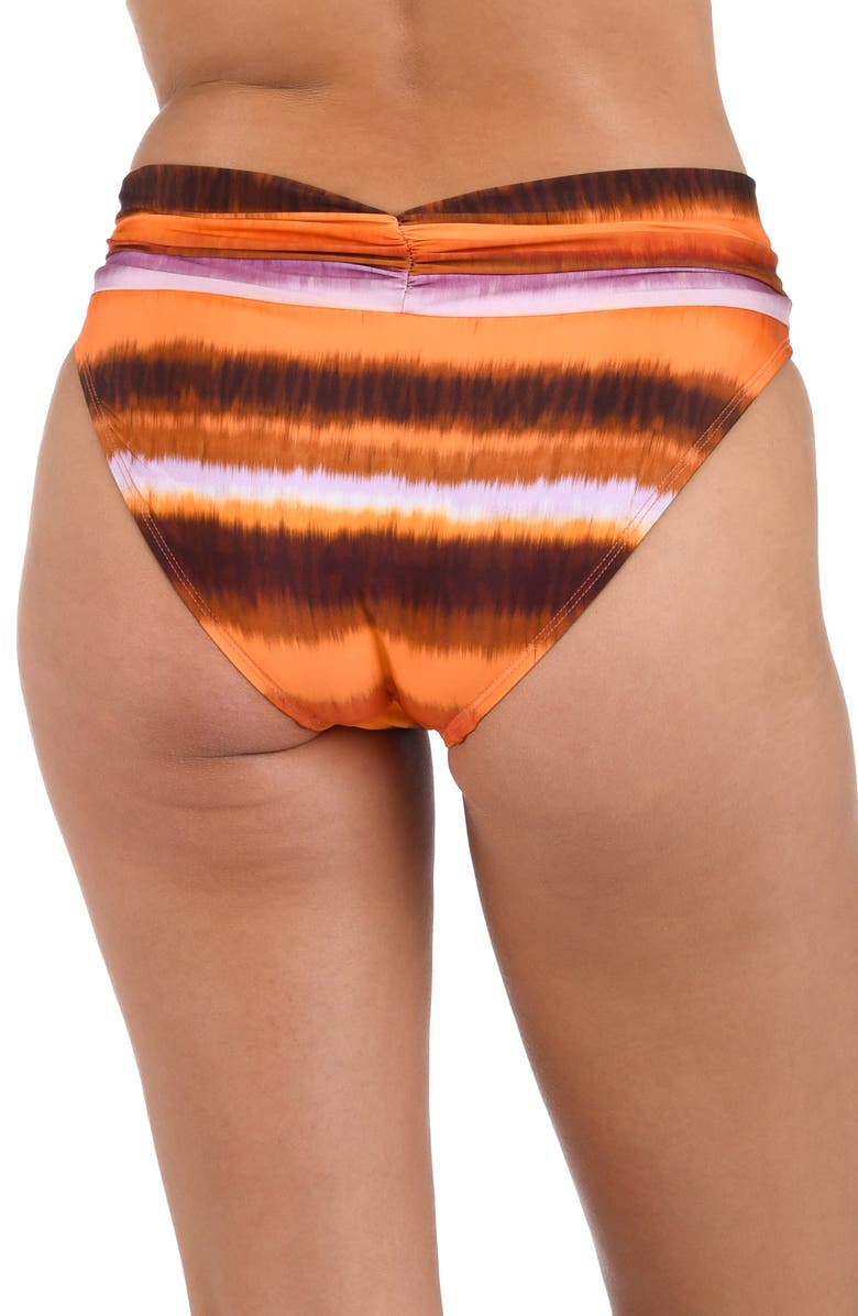 La Blanca Horizon Shirred Hipster Bikini Bottoms, Alternate, color, Sunset