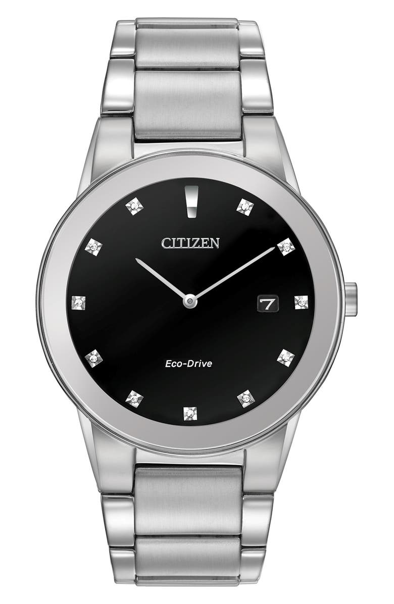 Citizen Axiom Eco-Drive Diamond Bracelet Watch, 40mm, Main, color, Silver-Tone