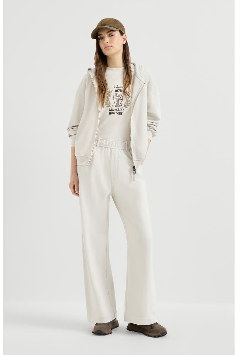 Cotton smooth French terry trousers, Alternate, color, Milk