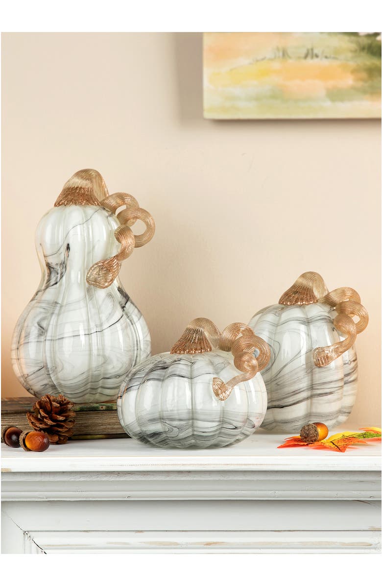 Glitzhome Set of 3 Glass Pumpkin & Gourd, Alternate, color, 
