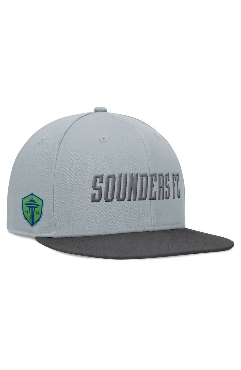FANATICS Men's Fanatics Branded Gray/Black Seattle Sounders FC Smoke Snapback Hat, Main, color, 
