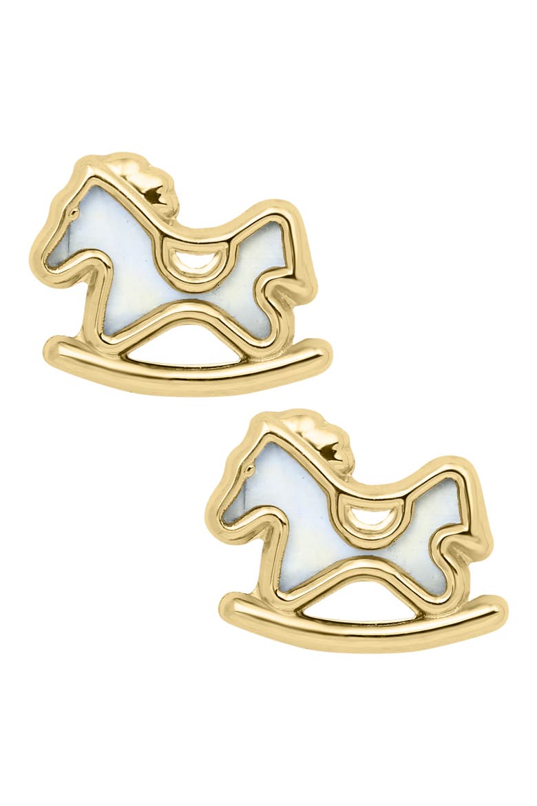 14K Gold & Mother-of-Pearl Rocking Horse Stud Earrings, Main, color, GOLD