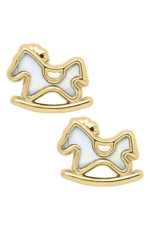 14K Gold & Mother-of-Pearl Rocking Horse Stud Earrings (Baby)
