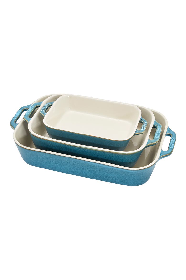 3-Piece Ceramic Rectangular Baking Dishes, Main, color, RUSTIC TURQUOISE