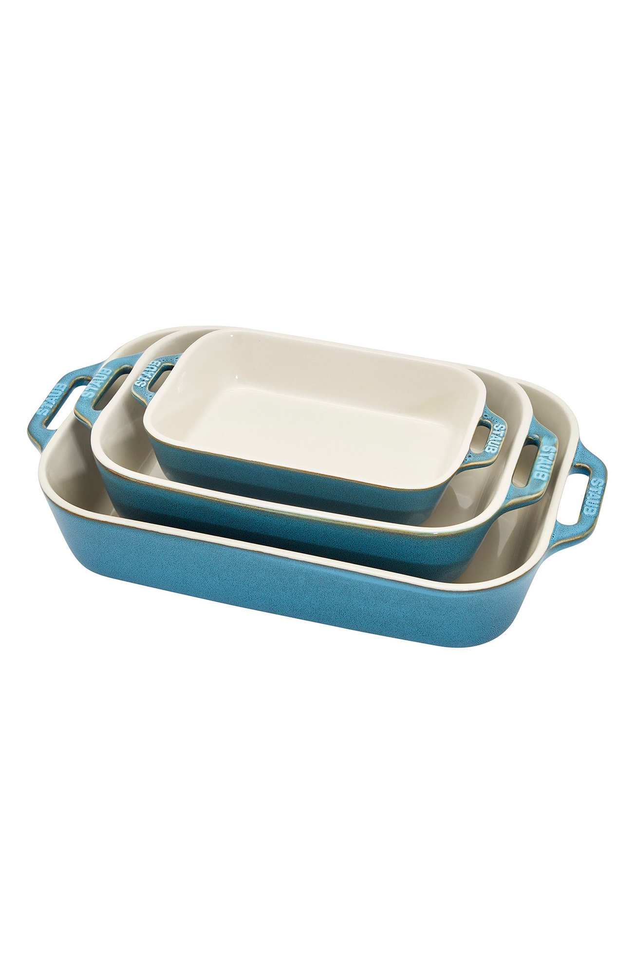 Staub 3-Piece Ceramic Rectangular Baking Dishes - Rustic Turquoise