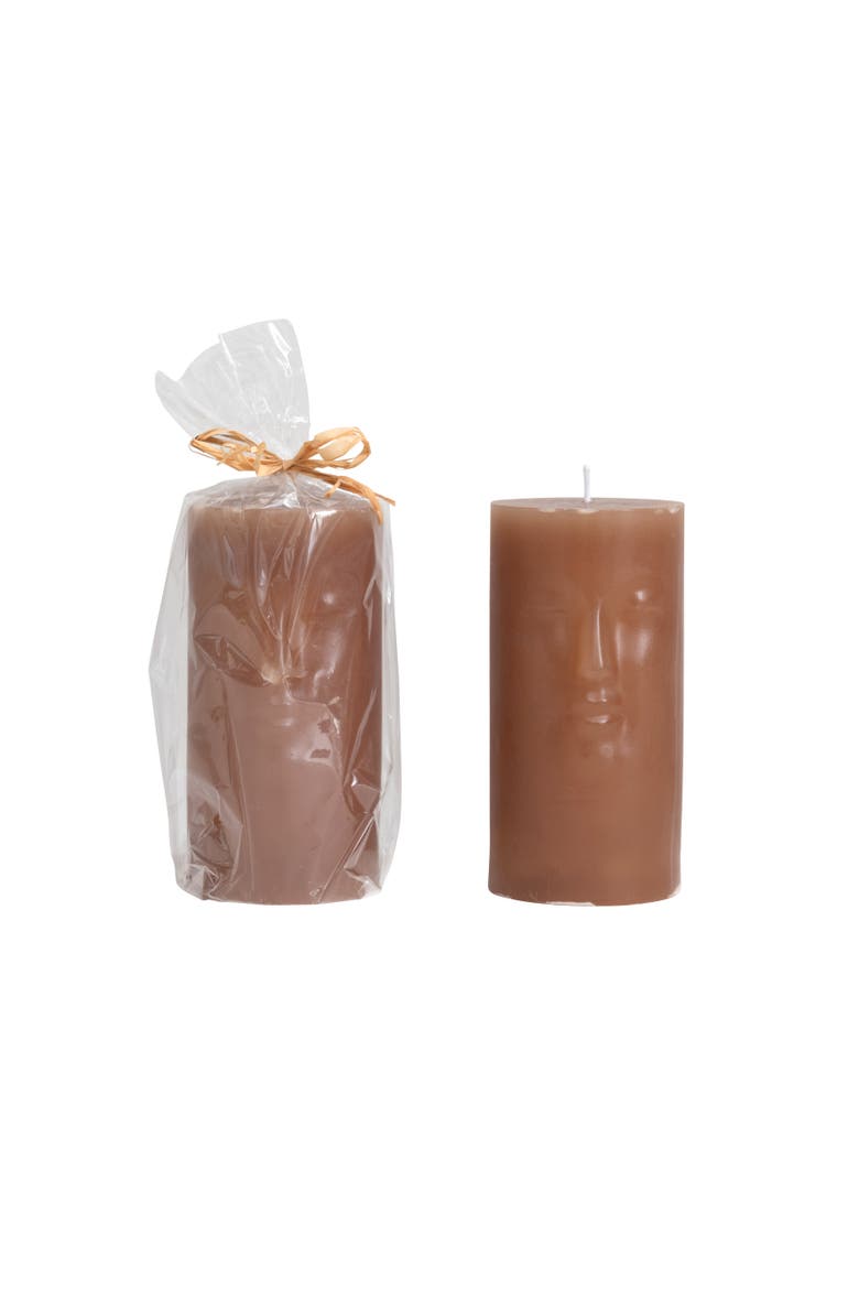 Unscented Face Pillar Candle, Main, color, Brown