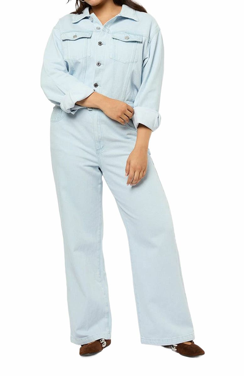 WeWoreWhat Relaxed Denim Jumpsuit, Alternate, color, Super Light